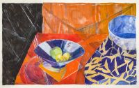 Pomme et citrons dans coupe bleue 1999 61,5x96,5cm