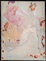 3 nus roses pâles allongés ou assis 130x97cm
