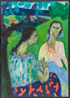 2 femmes sur fond vert 44x33cm