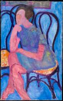 Femme bleue au bistrot 116x73cm