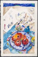 Blue platter eyeglasses and tropical cloth 1984 56,5x38cm